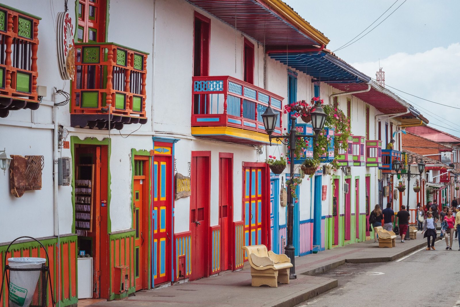 Facades of the houses in Salento, located in the coffee-growing region of Colombia