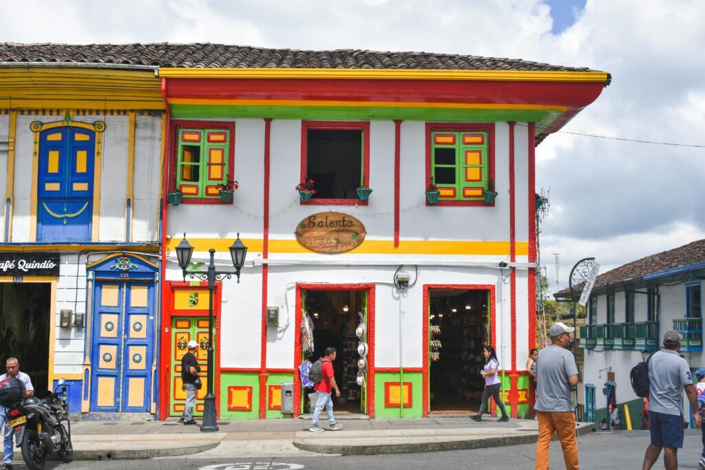 Passersby in Front of a Souvenir Shop in the Colombian Town of Salento
