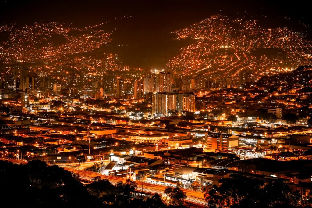 Aerial View of City during Night Time